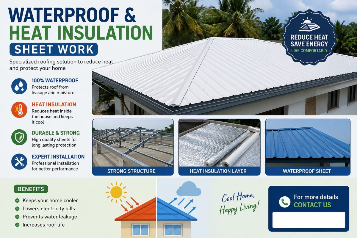 Roof waterproofing and heat insulation sheet installation for residential buildings